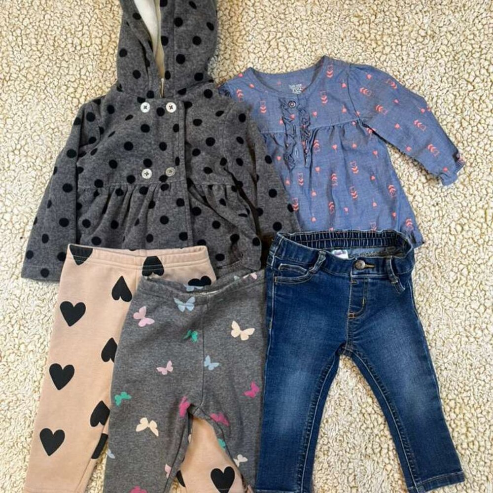 Baby Girl 12M Clothing Bundle Carter’s Garanimals Hoodie Leggings Top 5pc Lot